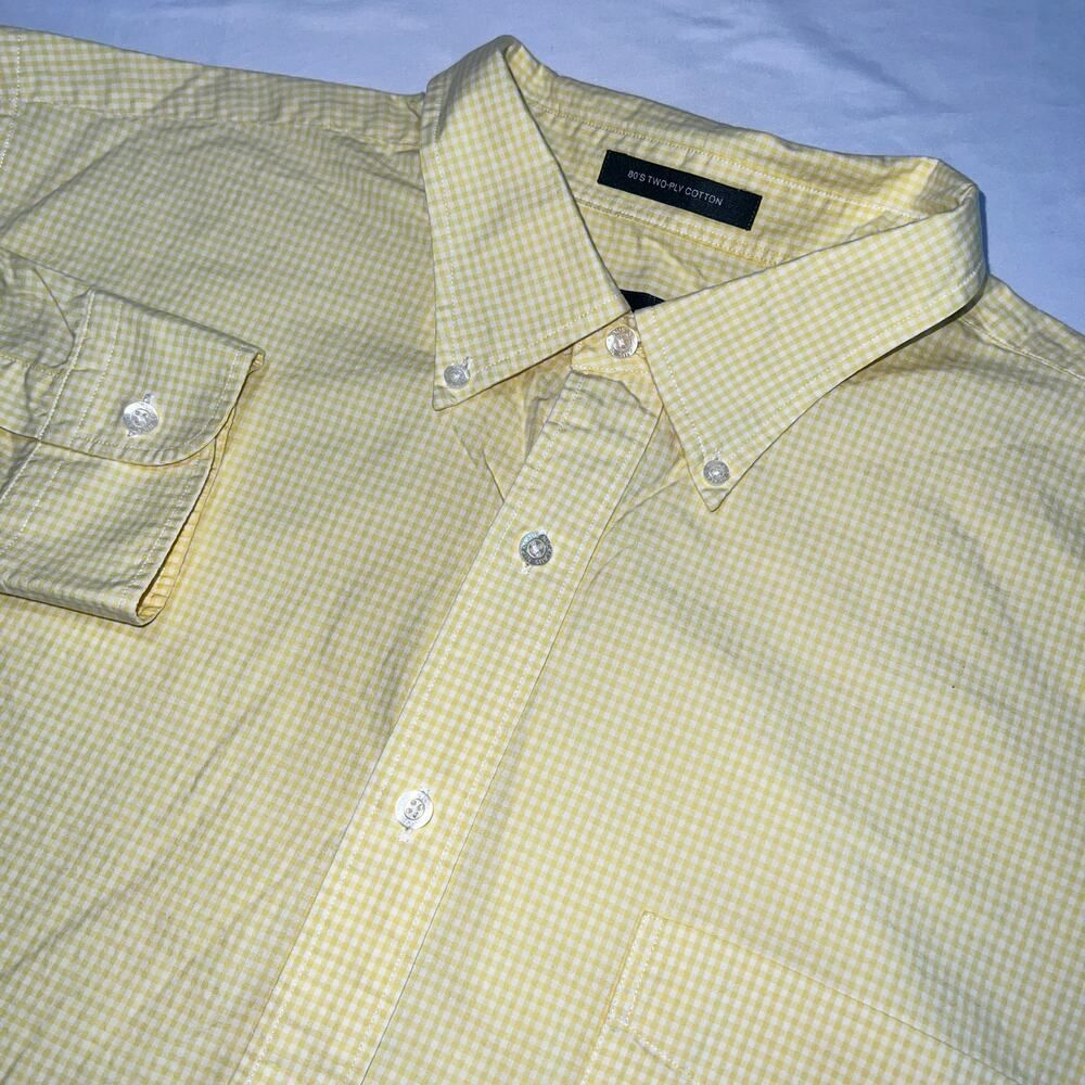 Nicklaus Golf Shirt XXL Yellow Gingham Button Down 100% Cotton vtg